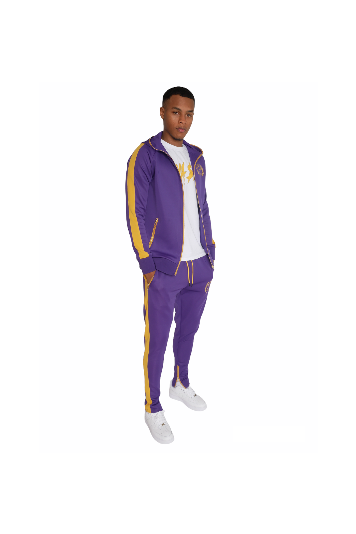 Purple and cheap gold tracksuit