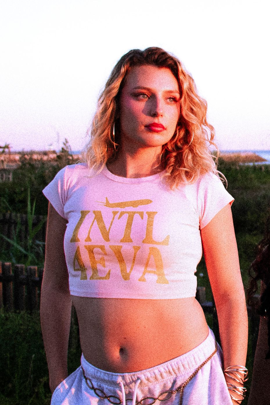 INTL4EVA Womens Washed Pink Baby Tee