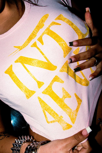 INTL4EVA Womens Washed Pink Baby Tee