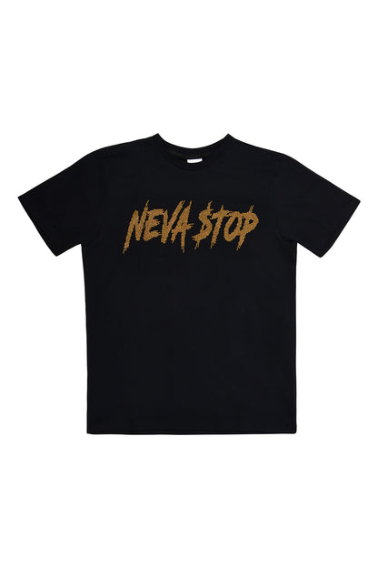NEVA STOP Rhinstone T-Shirt Black